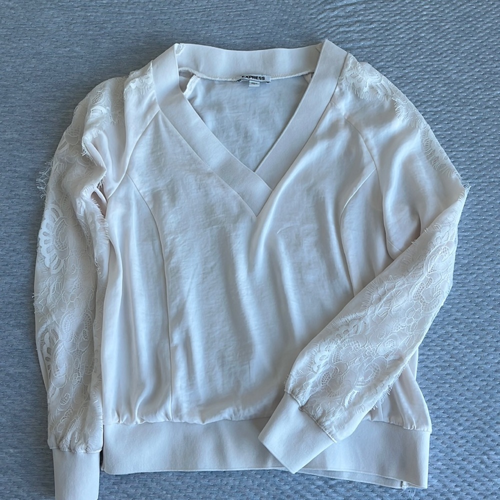 Satin V-Neck Blouse with lace